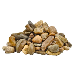 Round river pebble pile, showing smooth texture and natural colors.