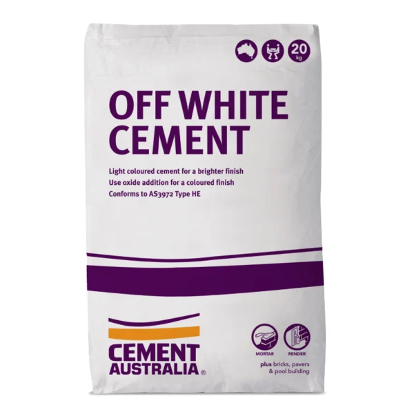 Cement Australia Off White Cement 20KG bag, showing packaging and branding details.